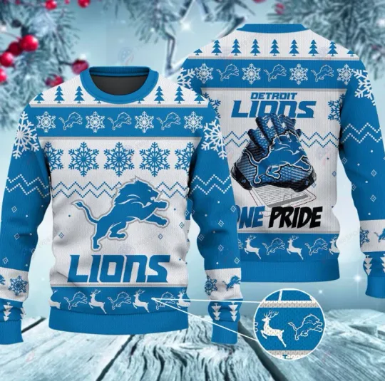 Discover Detroit Lion One Pride Christmas Ugly Sweater