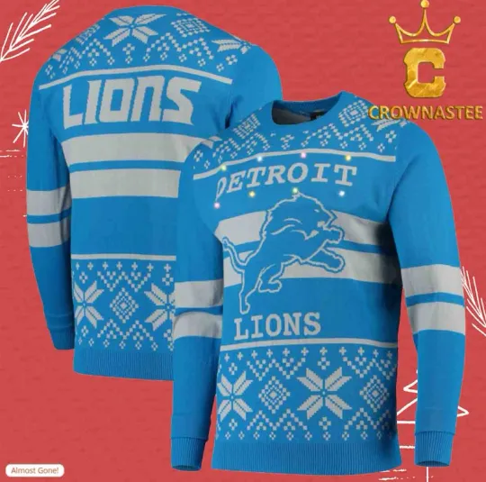 Discover Detroit Lion football Christmas Holiday Speacial Blue Ugly Sweater