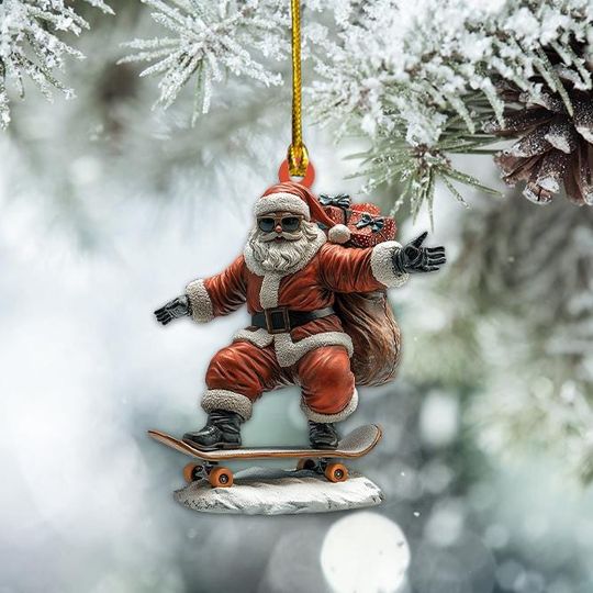 Discover Santa Claus Skateboarding Christmas Ornament, Skateboarding Ornament, Skateboard Ornament, Skating Ornament, Skater Ornament