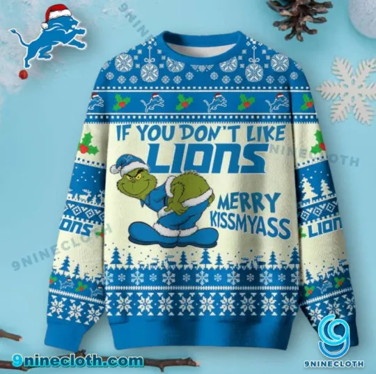 Discover Detroit Lion funny character Merry Kissmyass Ugly Christmas Sweater