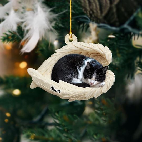 Discover Personalized Tuxedo Cat Sleeping Angel Wings Ornament, Tuxedo Cat Christmas Ornament Gift, Gift For Pet Lovers