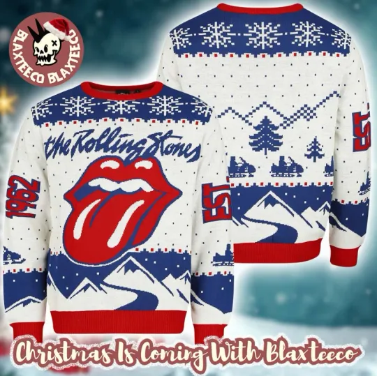 Discover The Rolling Stone Est 1962 Big Logo Winter Holiday Vibe Ugly Christmas Sweater