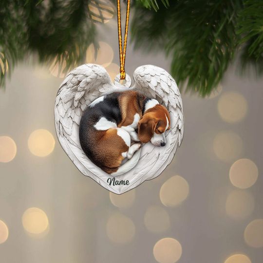 Discover Personalized Beagle Dog Sleeping Angel Wings Ornament, Dog Christmas Ornament, Gift For Pet Lover