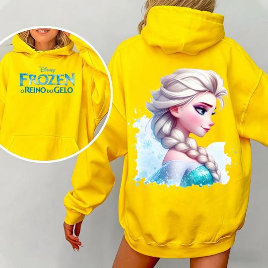 Discover Disney Women's Winter Warm Oversized Hoodie Y2k Style with Frozen Elsa Print Fashion Street Clothes Hooded Pullover Sweatshirt