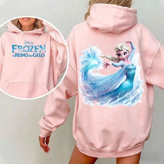 Discover Disney Women's Winter Warm Oversized Hoodie Y2k Style with Frozen Elsa Print Fashion Street Clothes Hooded Pullover Sweatshirt