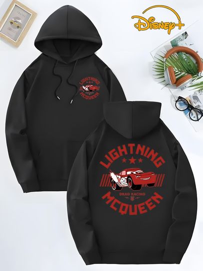 Discover Lightning McQueen Disney Pattern Women's Hoodie Red White Lightning McQueen Design Spring Autumn Casual Drawstring Sweatshirt