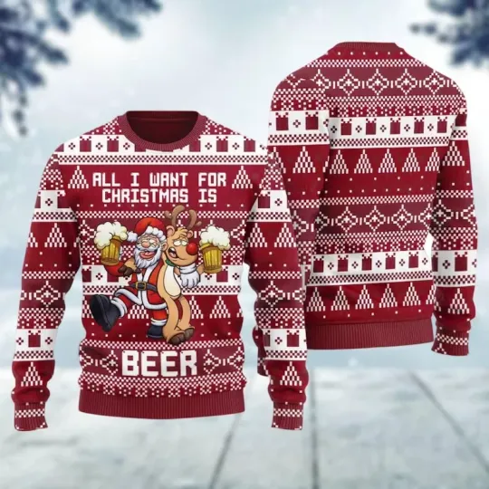 Discover Christmas Drinking Ugly Sweater, All I Want For Christmas Is Beer Shirt