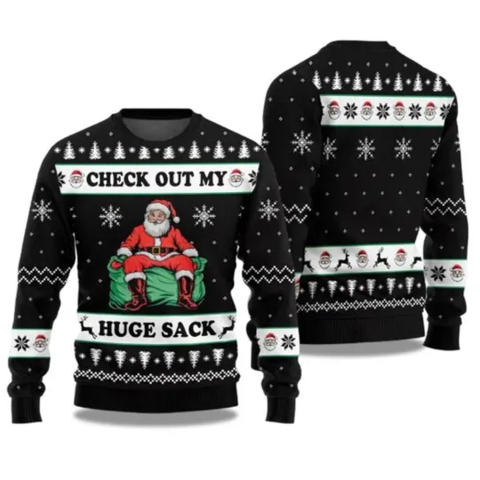 Discover 2025 Check Out My Huge Sack Santa Humor Ugly Christmas Sweater - Christmas Gift