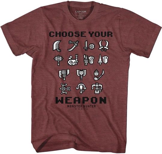 Monster Hunter Choose Your Weapon Vintage Maroon Heather Adult T-Shirt