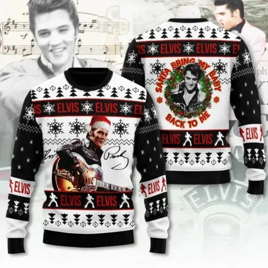 Elvis Presley Xmas Ugly Sweater, King Of Rock Holiday Sweater, Rock And Roll Mus