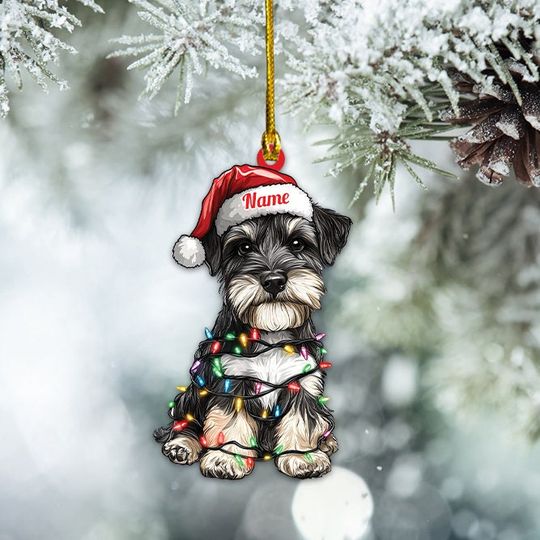 Personalized Miniature Schnauzer Dog Christmas Lights Ornament, Schnauzer Dog Ornament Gift, Schnauzer DogOrnament Decor