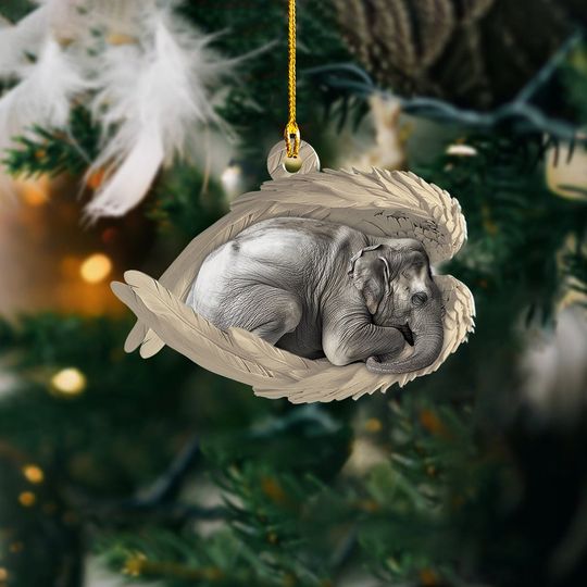 Discover Personalized Elephant Sleeping Angel Ornament, Elephant Angel Wings Ornament, Elephant Car Ornament, Elephant Christmas Gift TD-0920-T04P