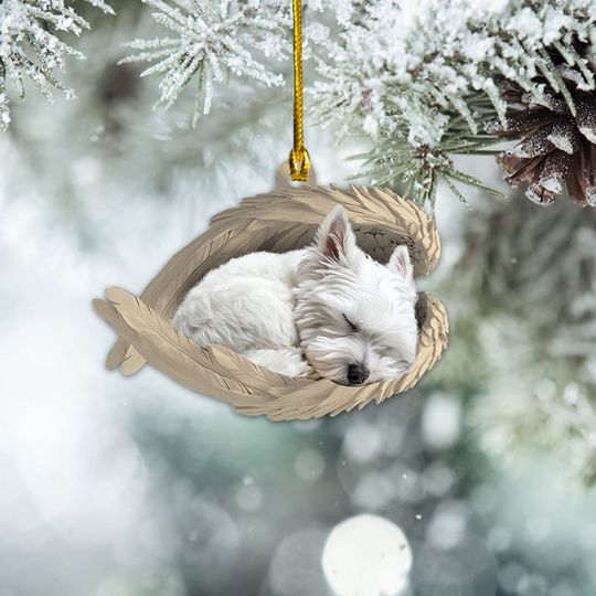 Discover Personalized West Highland White Terrier Dog Sleeping Angel Wings Ornament, Westie Dog Christmas Ornament, Dog Car Ornament TD-0928-GOIT
