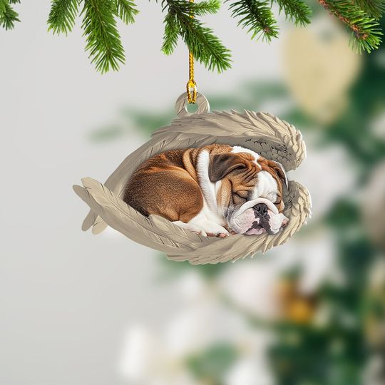 Discover Personalized English Bulldog Sleeping Angel Wings Ornament, English Bulldog Christmas Ornament Gift, Bulldog Car Ornament Decor TD-0927-B6XH