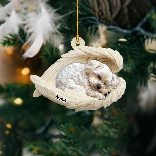 Discover Personalized Maltese Dog Sleeping Angel Wings Ornament, Dog Christmas Ornament, Dog Car Ornament, Gift For Pet Lover ID-1118-FBNG