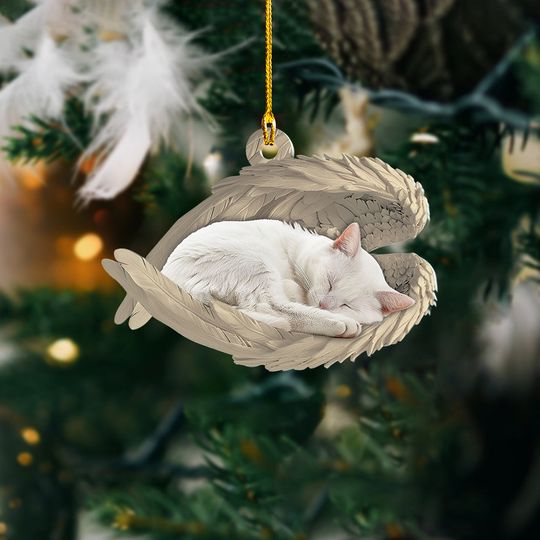 Discover Personalized White Cat Sleeping Angel Ornament, White Cat Angel Wings Ornament, White Cat Car Ornament, Cat Christmas Gift TD-0924-KNTA