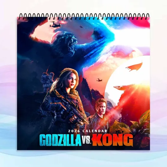 Discover God Zilla vs Kong 2026 Calendar, MonsterVerse Wall Art, Epic Movie Room Decor