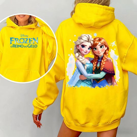 Discover 2026 Disney Women's Winter Hooded Sweatshirt with Frozen Elsa & Anna Print Fashion Street Style Oversized Hoodie Y2k Style