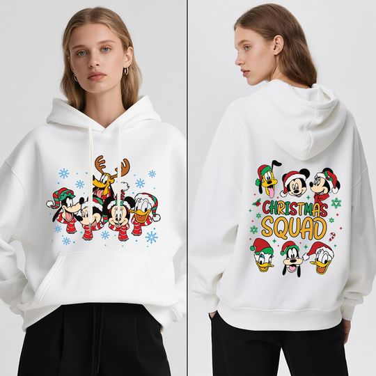 Discover Disney Mickey and Friends Christmas Print Womens Fleece Hoodie Soft Winter Warm Holiday Travel Party Outfit Casual Sweatshirt