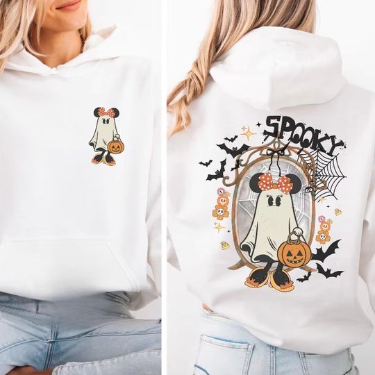 Discover Minnie and Her Friends Disney Halloween Sweatshirts Men and Women Kids Less Scary Party 2025 Disneyland Family Gift T-shirts