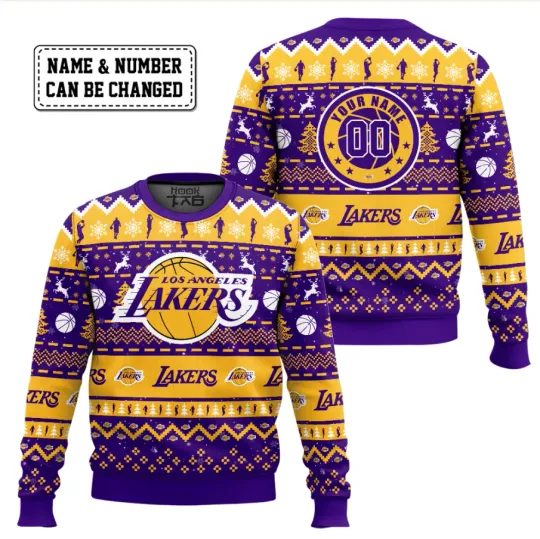 Discover Hooktab Lakers Inspired Custom Name Number Ugly Christmas Sweater