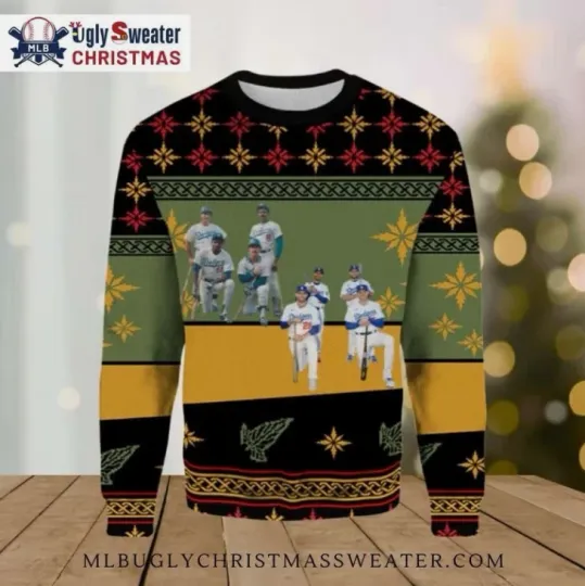 Discover Dodgers Team Lineup Green And Gold Ugly Christmas Sweater Gift For Christmas