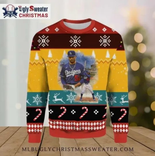 Dodgers #5 Player Yellow And Red Ugly Christmas Sweater