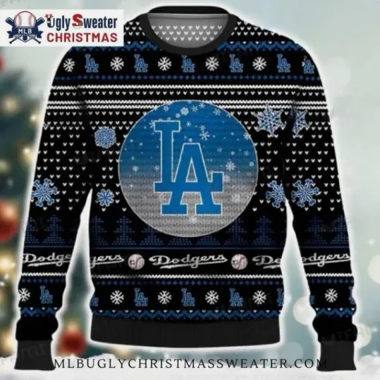 Discover Black And Blue Dodgers Ugly Christmas Sweater With Snowflakes
