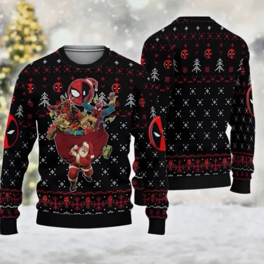 Deadpool Spider Man Ugly Christmas Sweater, Superhero Gift For Christmas