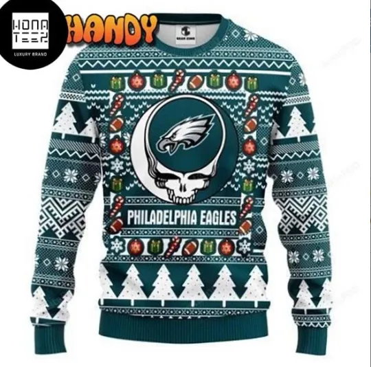 Grateful Dead Inspired Philadelphia Football Christmas Ugly Sweater 2025