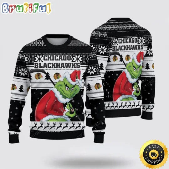 Discover Chicago Hockey funny character Ugly Christmas Sweater Holiday Fan Pullover