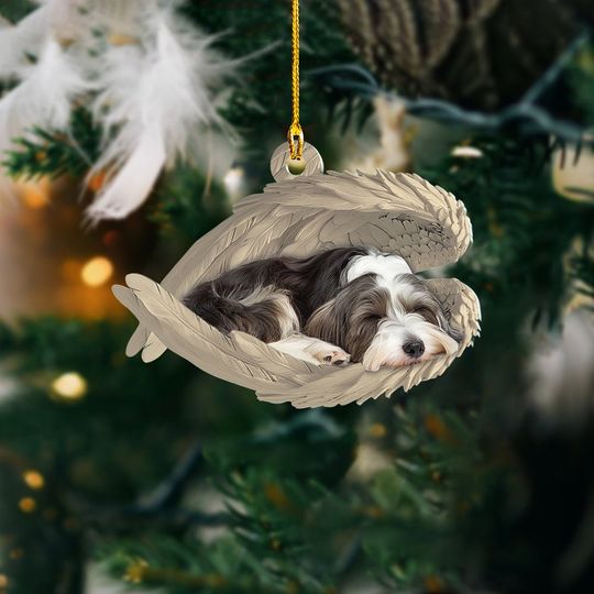 Discover Bearded Collie Dog Sleeping Angel Wings Ornament, Beardie Dog Christmas Ornament, Bearded Collie Dog Ornament