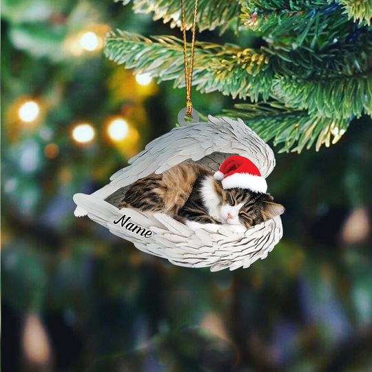 Discover Personalized Norwegian Forest Cat Sleeping Angel Wings Ornament, Norwegian Forest Cat Christmas Ornament Gift