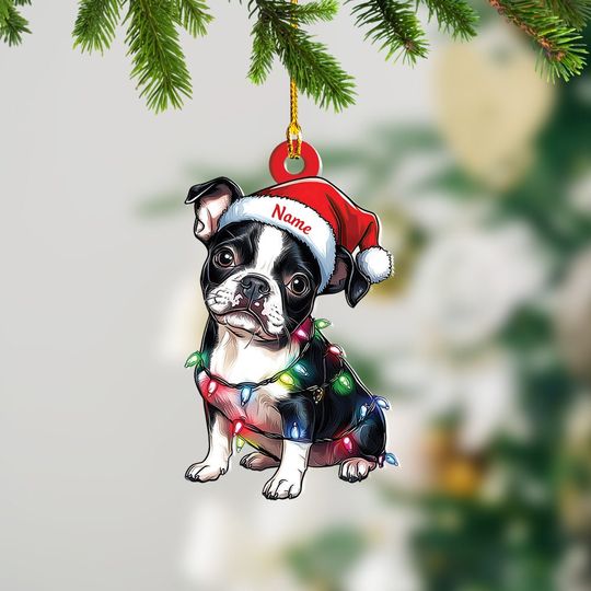 Discover Personalized Boston Terrier Dog Christmas Lights Ornament, Boston Terrier Dog Ornament Gift, Boston Terrier Dog Ornament
