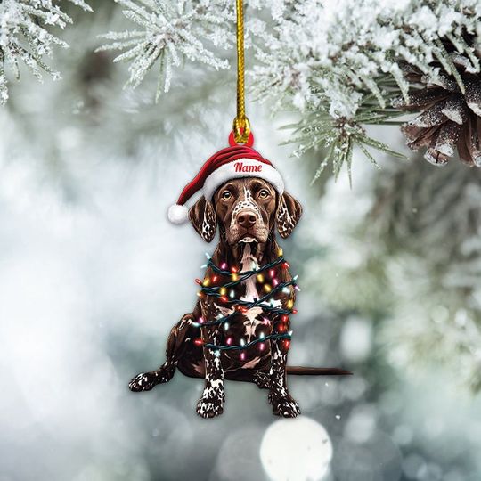 Personalized German Shorthaired Pointer Dog Christmas Lights Ornament, GSP Dog Christmas Ornament Gift, GSP Dog Ornament