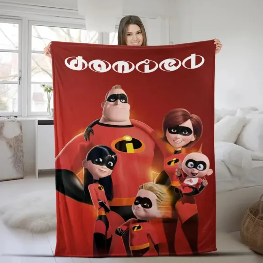 Discover Disney The Incredibles Family Pose Red Customize Fleece Blanket