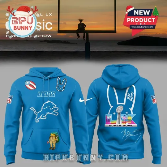 Discover football Detroit Lion x 1Bad Bunny 1Super Bowl Hoodie 3D All Size