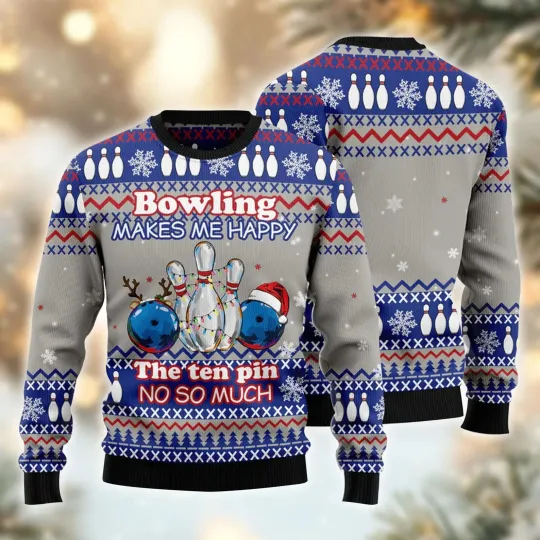 Discover Unisex Bowling Ugly Sweater Unique Jumper Funny Holiday Jumper Gift for Bowlers