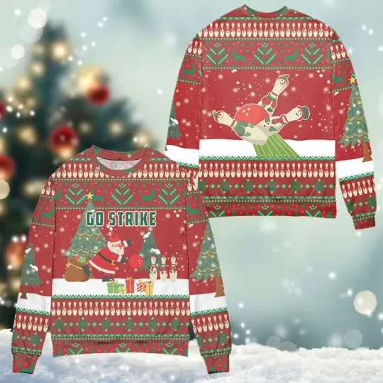 Discover Bowling Go Strike Christmas Ugly Sweater Bowling Shirt Bowler Team Sweatshirt