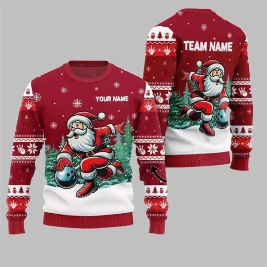 Discover 2025 Christmas Santa Bowling Ugly Sweater