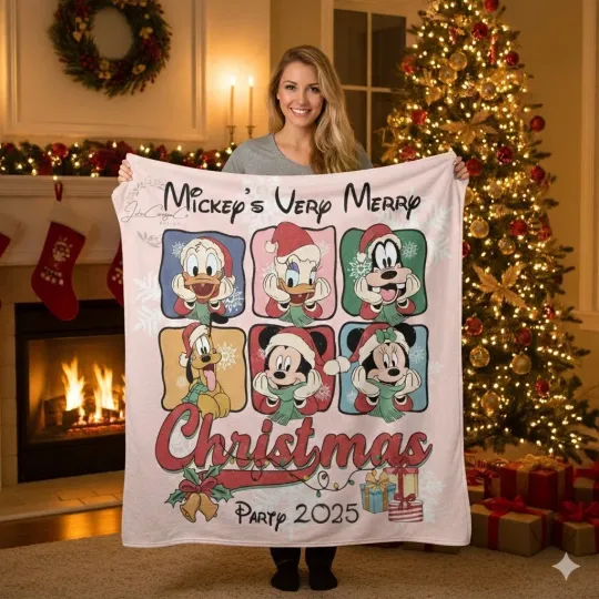 Discover Mickey And Friends Christmas 2025 Disneyland Christmas Fleece Blanket