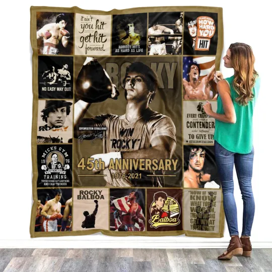 Discover Rocky Balboa Blanket, 45th Anniversary Fleece, Sherpa Blankets