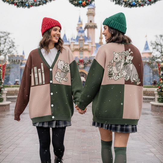Disney Winnie The Pooh Cardigan, Reading Pooh Bear Cardigan, Cozy Pooh and Friends Book Sweater Cardigan, Disney Winter Matching Outfit