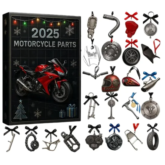 Discover Motorcycle Parts Advent Christmas Calendar 2025, 2D Acrylic Charm Decor 24 Days