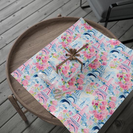 Paris Watercolor Gift Wrapping Paper, Premium Custom Wrap, Special Occasion Roll, Anniversary and Birthday Gift Wrap