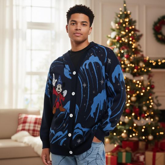 Discover Disney Fantasia Sorcerer Mickey Cardigan, The Sorcerers Apprentice Magic Sweater Cardigan, Disney Cozy Holiday Matching Outfits