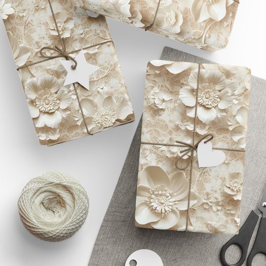 Discover Ivory Lace Wrapping Paper Roll for Wedding and Special Occasion Gift Packaging