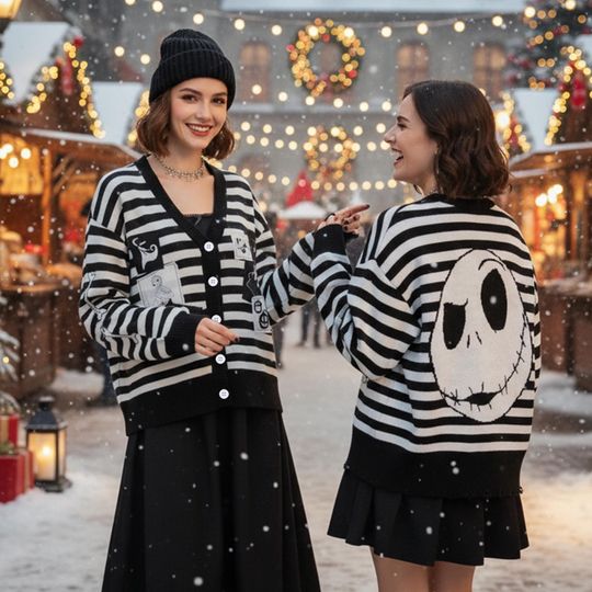 Discover Vintage The Nightmare Before Christmas Cardigan, Jack Skellington Sweater Cardigan, Disney Gothic Cardigan, Spooky Holiday Matching Outfit