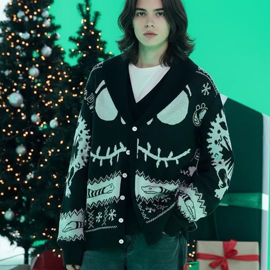 Discover Vintage The Nightmare Before Christmas Cardigan, Jack Skellington Fair Isle Sweater Cardigan, Disney Gothic Cardigan, Holiday Matching Trip