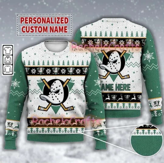 Discover Custom Name Mighty Ducks Ice Hockey Ugly Christmas Sweater
